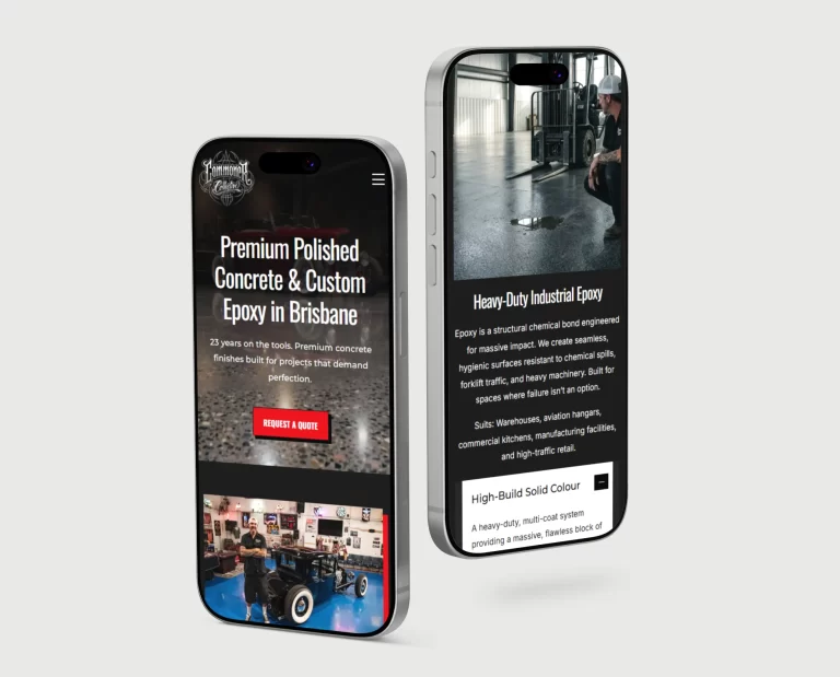 Commoner Collective polished concrete website mobile view - Quote Flow